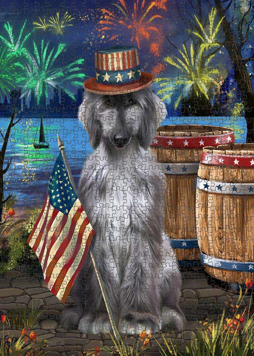 4th of July Independence Day Fireworks Afghan Hound Dog at the Lake Puzzle with Photo Tin PUZL57057