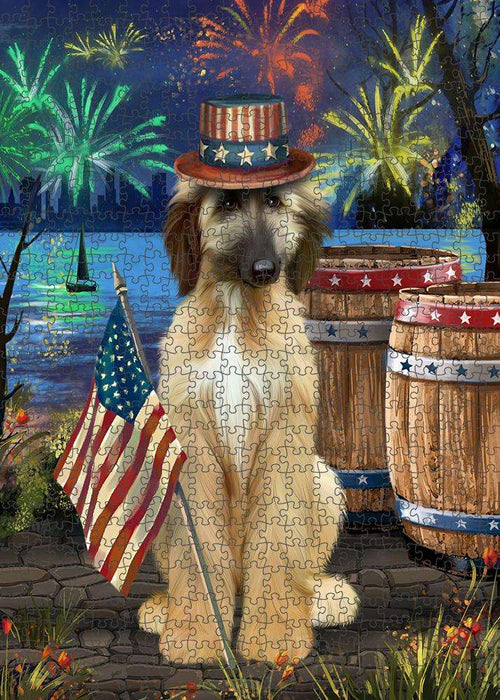 4th of July Independence Day Fireworks Afghan Hound Dog at the Lake Puzzle with Photo Tin PUZL57060