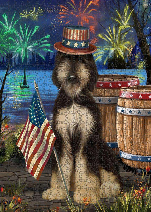 4th of July Independence Day Fireworks Afghan Hound Dog at the Lake Puzzle with Photo Tin PUZL57063
