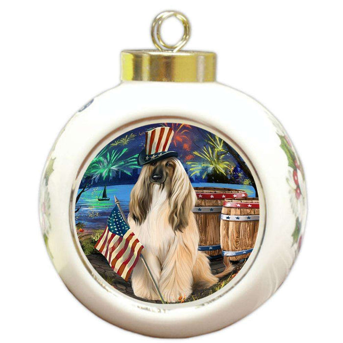 4th of July Independence Day Fireworks Afghan Hound Dog at the Lake Round Ball Christmas Ornament RBPOR51063