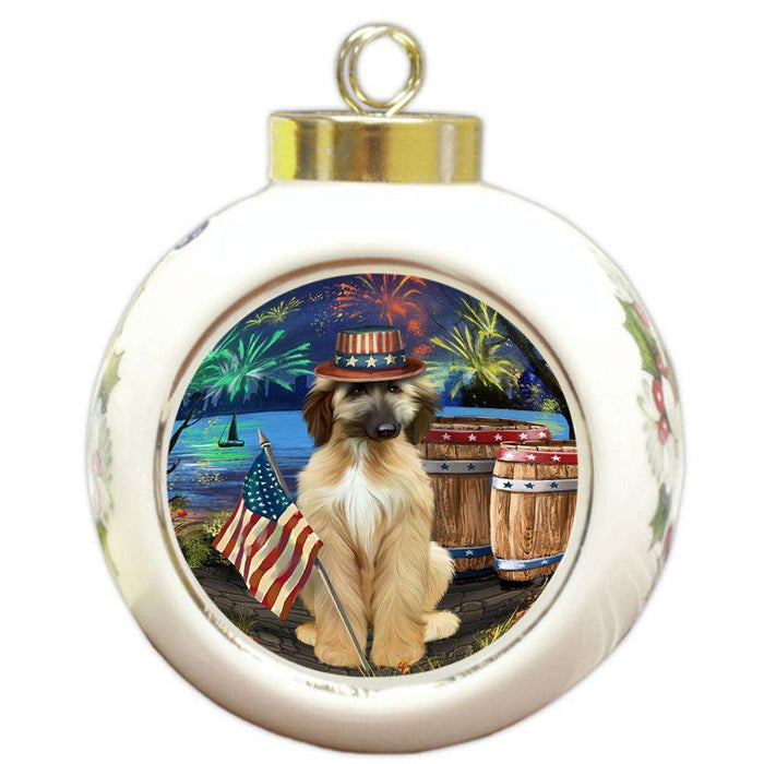 4th of July Independence Day Fireworks Afghan Hound Dog at the Lake Round Ball Christmas Ornament RBPOR51066