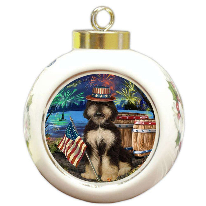 4th of July Independence Day Fireworks Afghan Hound Dog at the Lake Round Ball Christmas Ornament RBPOR51067