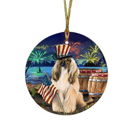 4th of July Independence Day Fireworks Afghan Hound Dog at the Lake Round Flat Christmas Ornament RFPOR51054