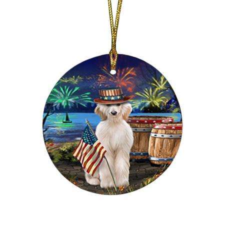 4th of July Independence Day Fireworks Afghan Hound Dog at the Lake Round Flat Christmas Ornament RFPOR51055