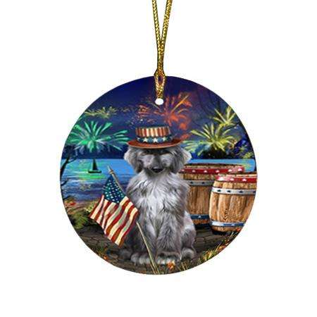 4th of July Independence Day Fireworks Afghan Hound Dog at the Lake Round Flat Christmas Ornament RFPOR51056