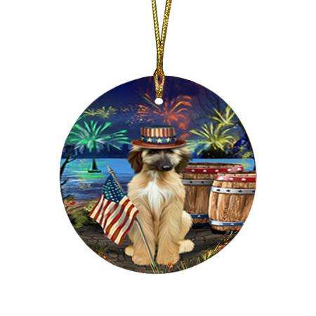 4th of July Independence Day Fireworks Afghan Hound Dog at the Lake Round Flat Christmas Ornament RFPOR51057