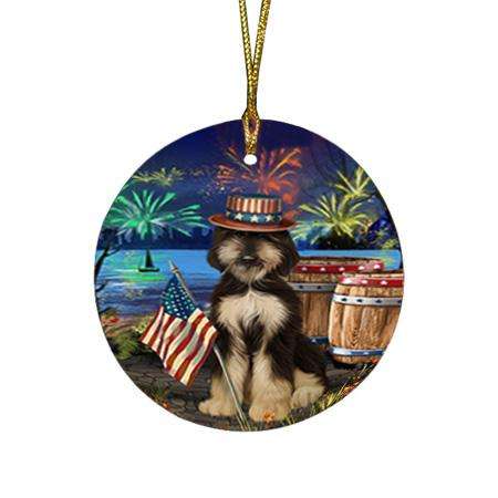 4th of July Independence Day Fireworks Afghan Hound Dog at the Lake Round Flat Christmas Ornament RFPOR51058
