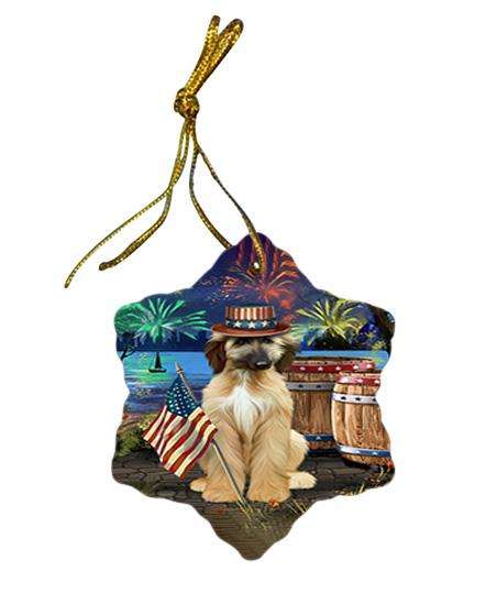 4th of July Independence Day Fireworks Afghan Hound Dog at the Lake Star Porcelain Ornament SPOR51058