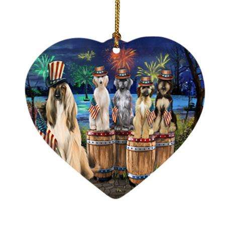 4th of July Independence Day Fireworks Afghan Hounds at the Lake Heart Christmas Ornament HPOR51003