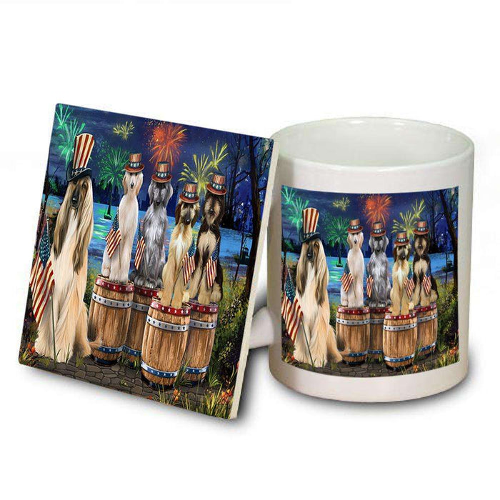 4th of July Independence Day Fireworks Afghan Hounds at the Lake Mug and Coaster Set MUC50995