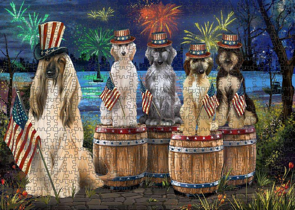 4th of July Independence Day Fireworks Afghan Hounds at the Lake Puzzle with Photo Tin PUZL56871