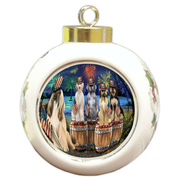 4th of July Independence Day Fireworks Afghan Hounds at the Lake Round Ball Christmas Ornament RBPOR51003