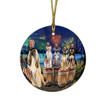 4th of July Independence Day Fireworks Afghan Hounds at the Lake Round Flat Christmas Ornament RFPOR50994