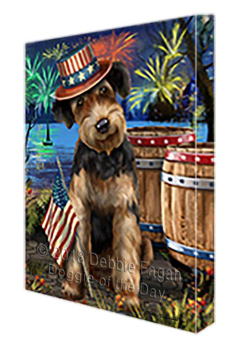 4th of July Independence Day Fireworks Airedale Terrier Dog at the Lake Canvas Print Wall Art Décor CVS74735