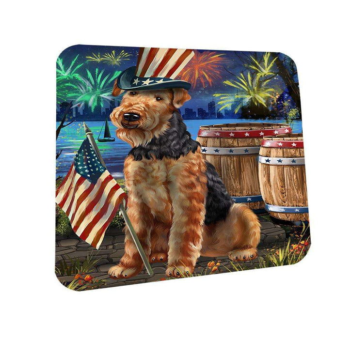 4th of July Independence Day Fireworks Airedale Terrier Dog at the Lake Coasters Set of 4 CST50861