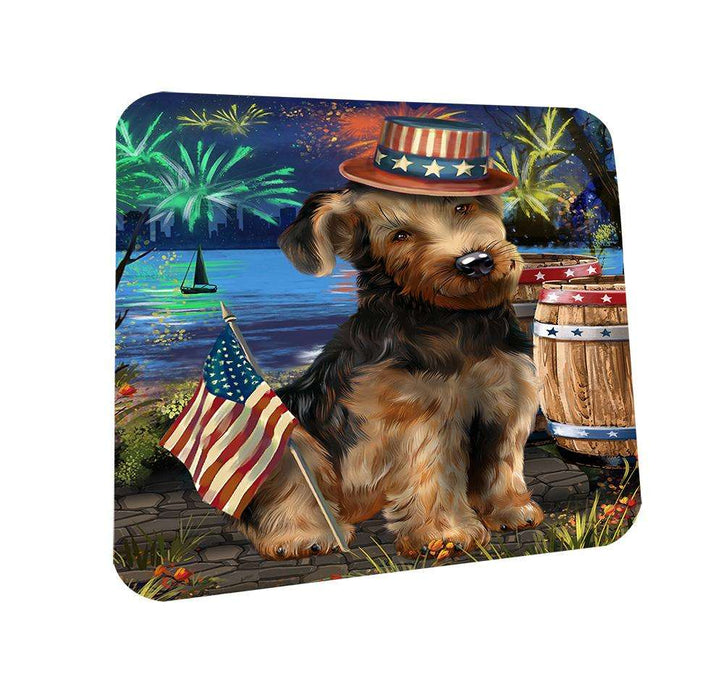 4th of July Independence Day Fireworks Airedale Terrier Dog at the Lake Coasters Set of 4 CST50862