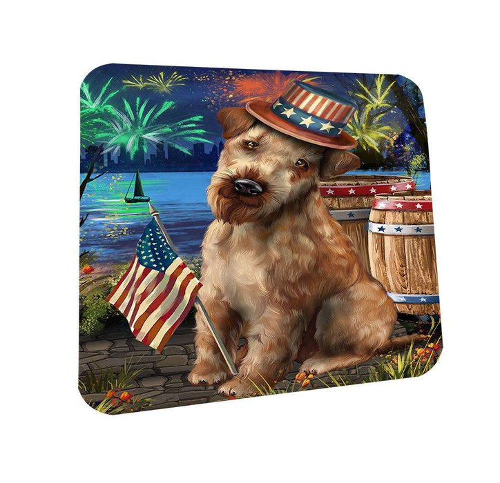 4th of July Independence Day Fireworks Airedale Terrier Dog at the Lake Coasters Set of 4 CST50863