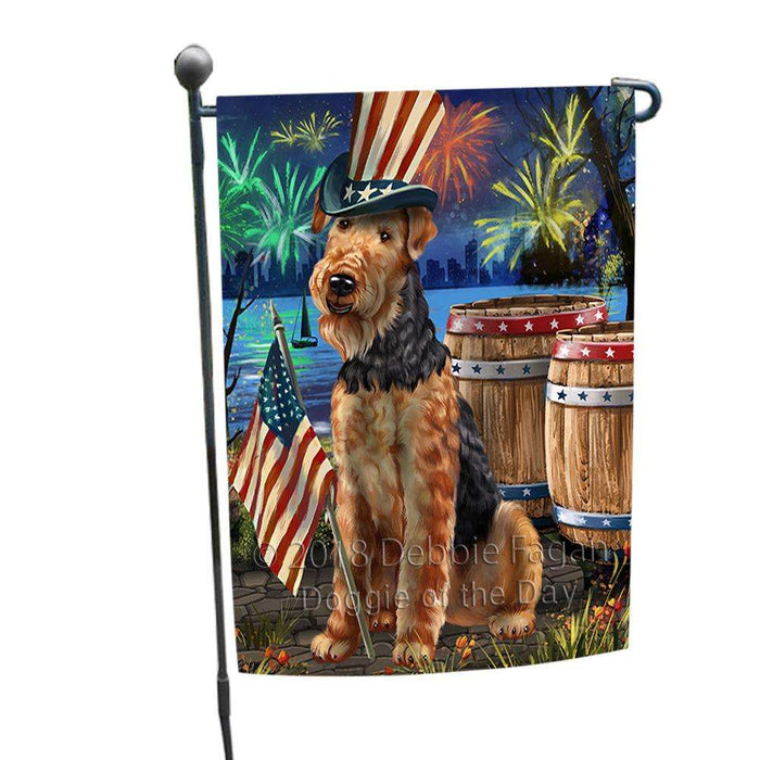 4th of July Independence Day Fireworks Airedale Terrier Dog at the Lake Garden Flag GFLG50824