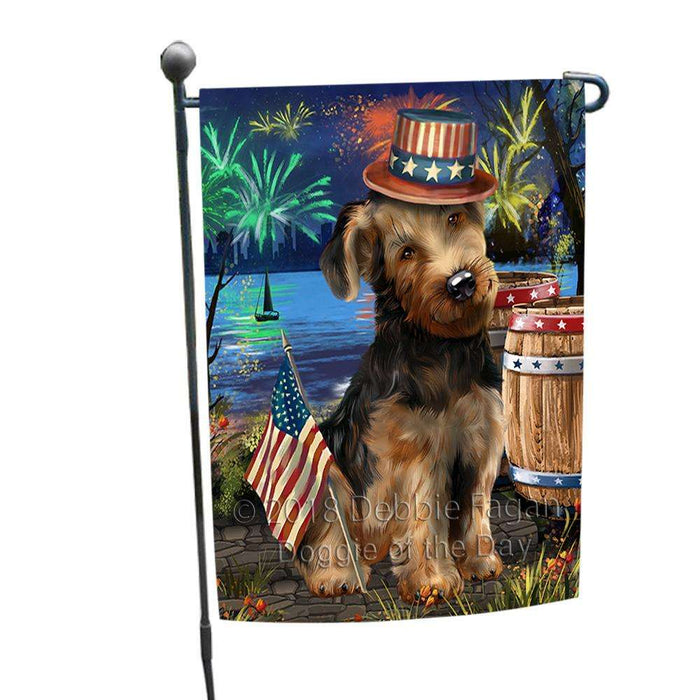 4th of July Independence Day Fireworks Airedale Terrier Dog at the Lake Garden Flag GFLG50825