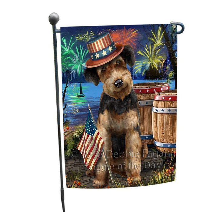 4th of July Independence Day Fireworks Airedale Terrier Dog at the Lake Garden Flag GFLG50827