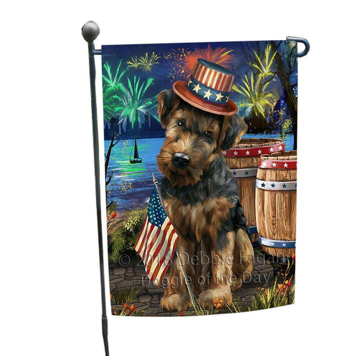 4th of July Independence Day Fireworks Airedale Terrier Dog at the Lake Garden Flag GFLG50828