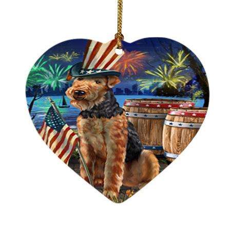 4th of July Independence Day Fireworks Airedale Terrier Dog at the Lake Heart Christmas Ornament HPOR50902
