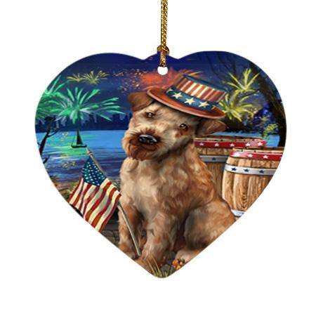 4th of July Independence Day Fireworks Airedale Terrier Dog at the Lake Heart Christmas Ornament HPOR50904