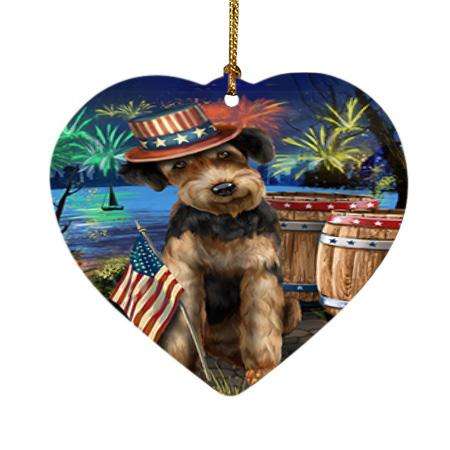 4th of July Independence Day Fireworks Airedale Terrier Dog at the Lake Heart Christmas Ornament HPOR50905