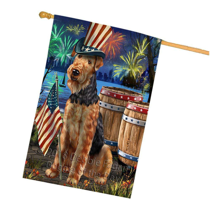 4th of July Independence Day Fireworks Airedale Terrier Dog at the Lake House Flag FLG50960