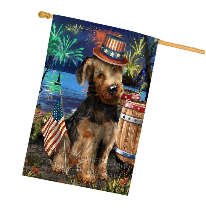 4th of July Independence Day Fireworks Airedale Terrier Dog at the Lake House Flag FLG50961