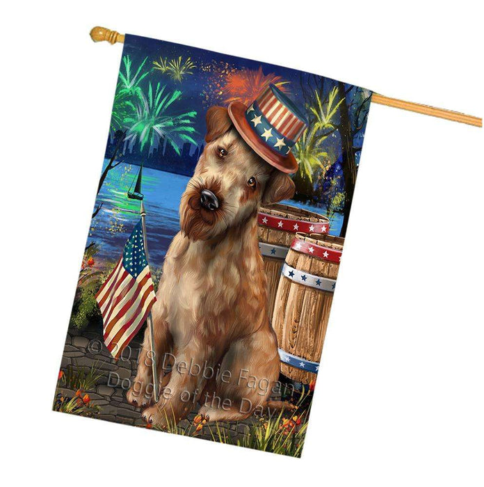 4th of July Independence Day Fireworks Airedale Terrier Dog at the Lake House Flag FLG50962