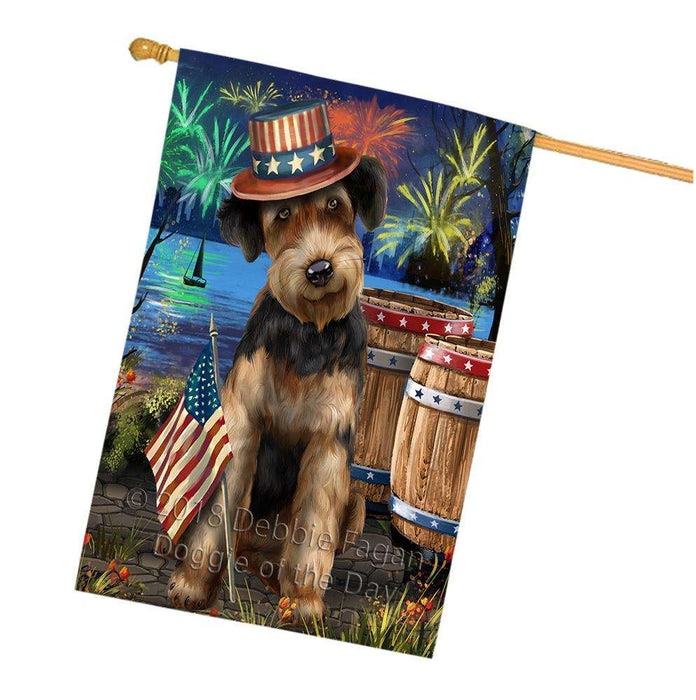 4th of July Independence Day Fireworks Airedale Terrier Dog at the Lake House Flag FLG50963