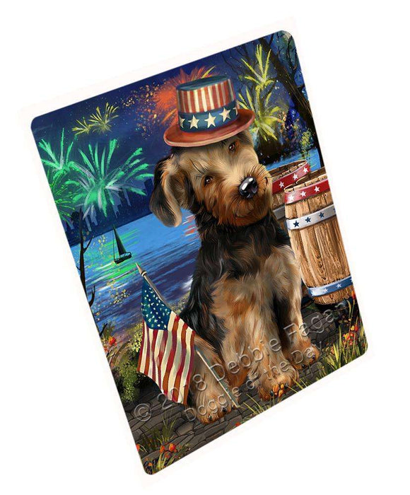 4th of July Independence Day Fireworks Airedale Terrier Dog at the Lake Large Refrigerator / Dishwasher Magnet RMAG65466