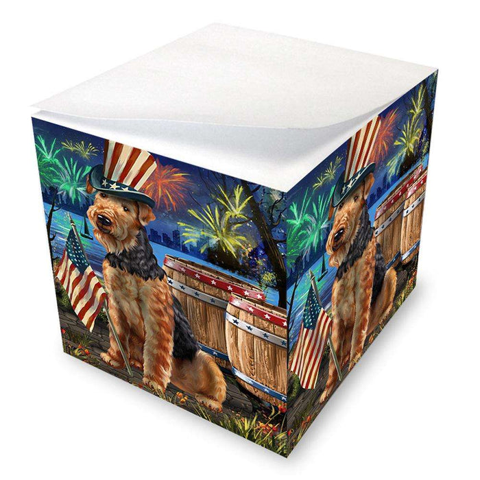 4th of July Independence Day Fireworks Airedale Terrier Dog at the Lake Note Cube NOC50902