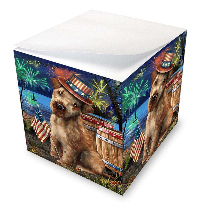 4th of July Independence Day Fireworks Airedale Terrier Dog at the Lake Note Cube NOC50904