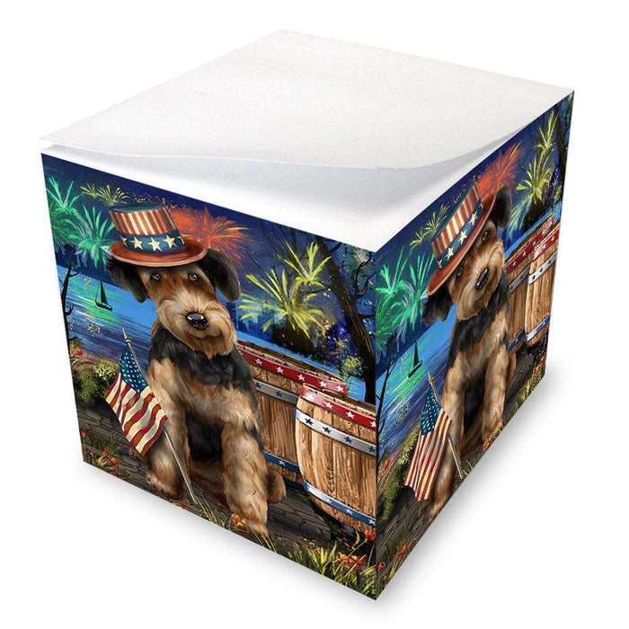 4th of July Independence Day Fireworks Airedale Terrier Dog at the Lake Note Cube NOC50905