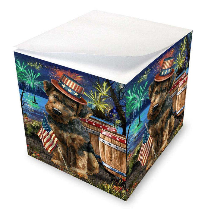 4th of July Independence Day Fireworks Airedale Terrier Dog at the Lake Note Cube NOC50906