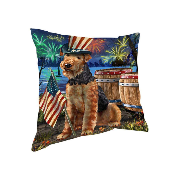 4th of July Independence Day Fireworks Airedale Terrier Dog at the Lake Pillow PIL59672