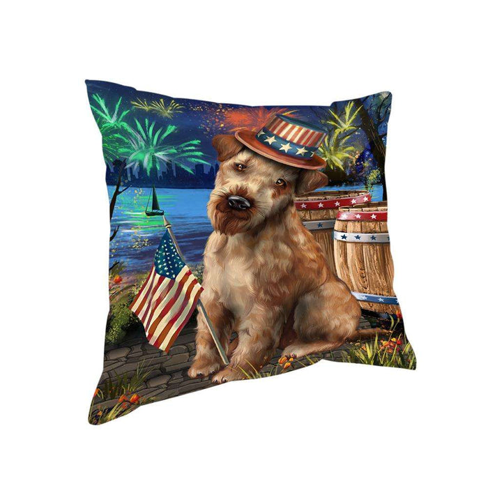 4th of July Independence Day Fireworks Airedale Terrier Dog at the Lake Pillow PIL59680