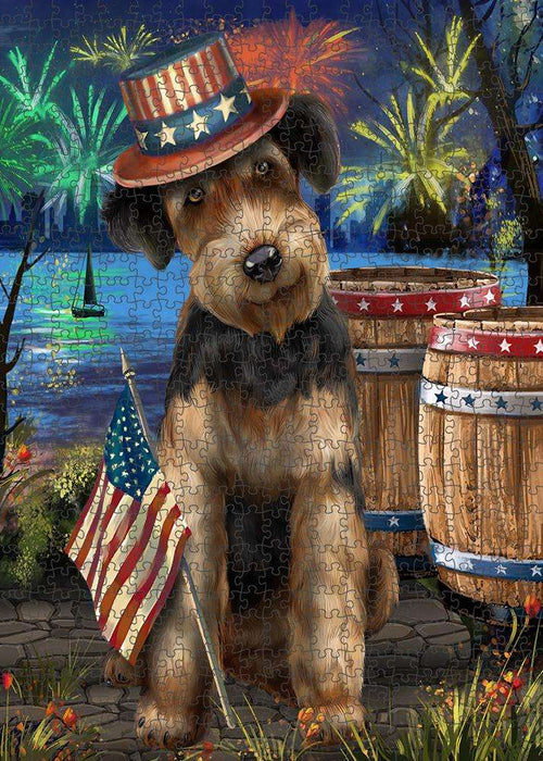4th of July Independence Day Fireworks Airedale Terrier Dog at the Lake Puzzle with Photo Tin PUZL56577