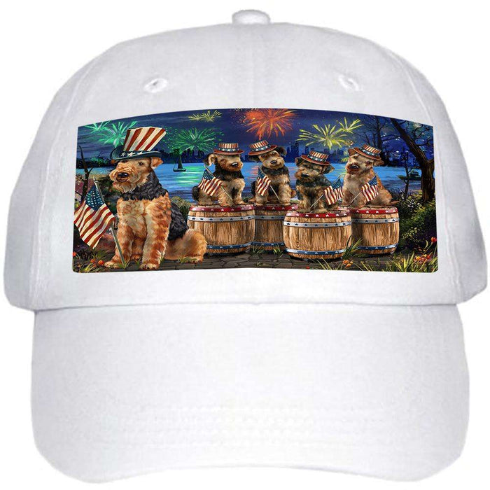 4th of July Independence Day Fireworks Airedale Terriers at the Lake Ball Hat Cap HAT56745