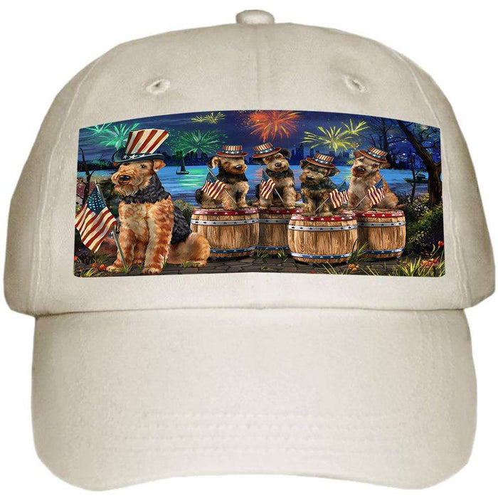4th of July Independence Day Fireworks Airedale Terriers at the Lake Ball Hat Cap HAT56745