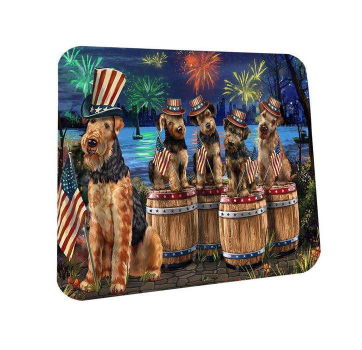 4th of July Independence Day Fireworks Airedale Terriers at the Lake Coasters Set of 4 CST50963