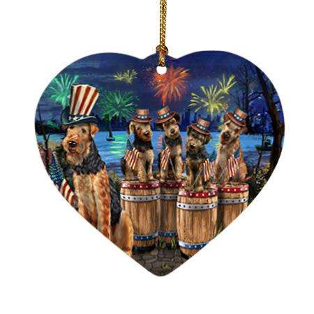 4th of July Independence Day Fireworks Airedale Terriers at the Lake Heart Christmas Ornament HPOR51004