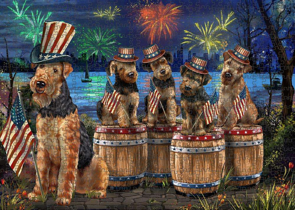 4th of July Independence Day Fireworks Airedale Terriers at the Lake Puzzle with Photo Tin PUZL56874