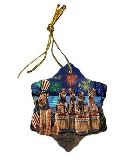 4th of July Independence Day Fireworks Airedale Terriers at the Lake Star Porcelain Ornament SPOR50996
