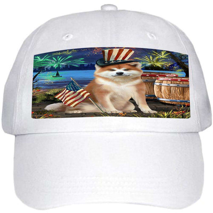 4th of July Independence Day Fireworks Akita Dog at the Lake Ball Hat Cap HAT56937