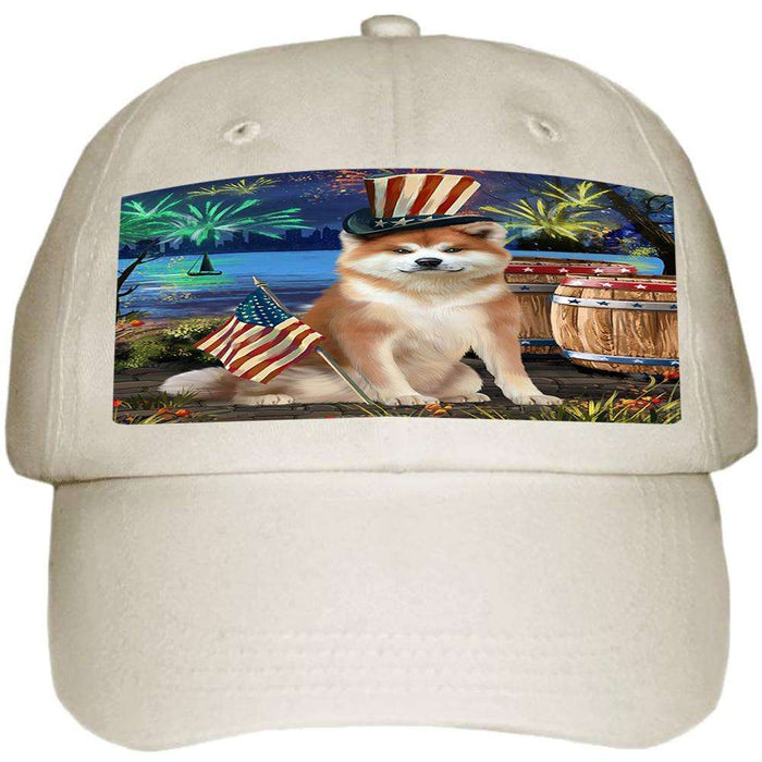 4th of July Independence Day Fireworks Akita Dog at the Lake Ball Hat Cap HAT56937