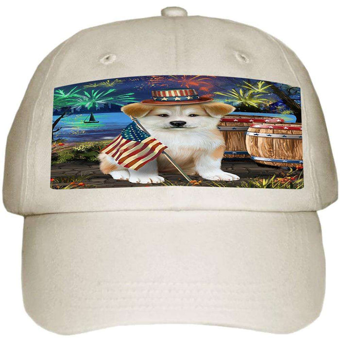 4th of July Independence Day Fireworks Akita Dog at the Lake Ball Hat Cap HAT56940