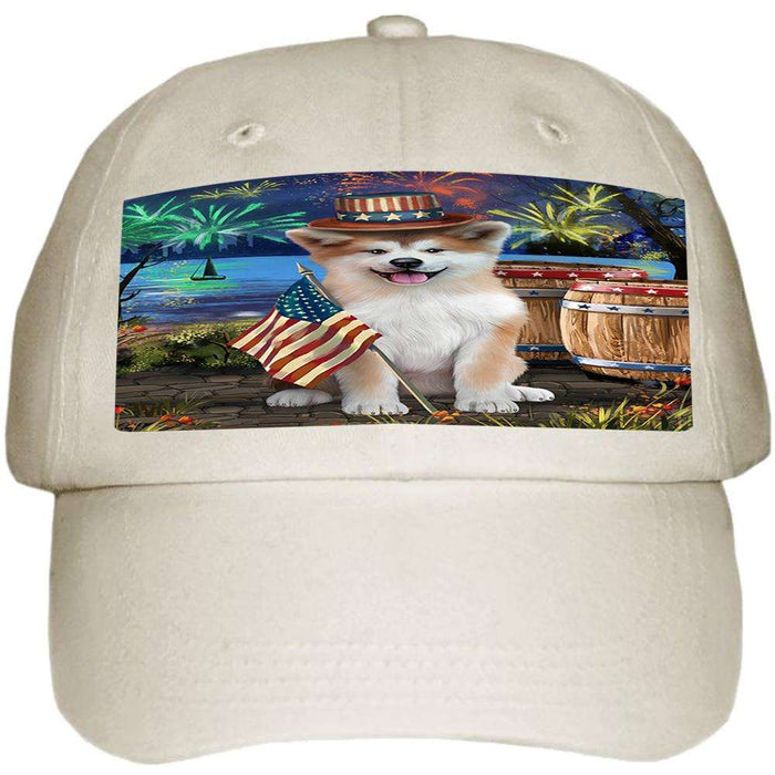 4th of July Independence Day Fireworks Akita Dog at the Lake Ball Hat Cap HAT56943